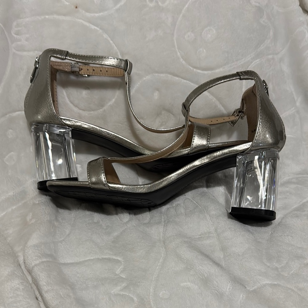 Adrienne Vittadini Silver Heels with Ankle Strap and Transparent Block Heel - Picture 3 of 6